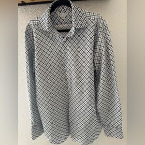 Banana Republic Men’s Blue and White Plaid Shirt Geometric Design    SZ L